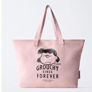 Zara Peanuts Pink 'Grouchy Since Forever' Tote Bag
